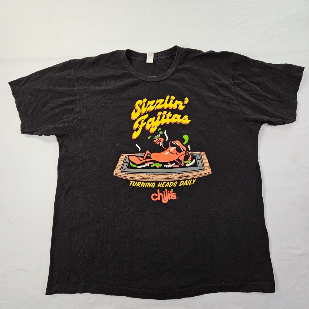 Chili's Sizzlin' Fajitas Black Short Sleeve Cotton T-Shirt Men's XL